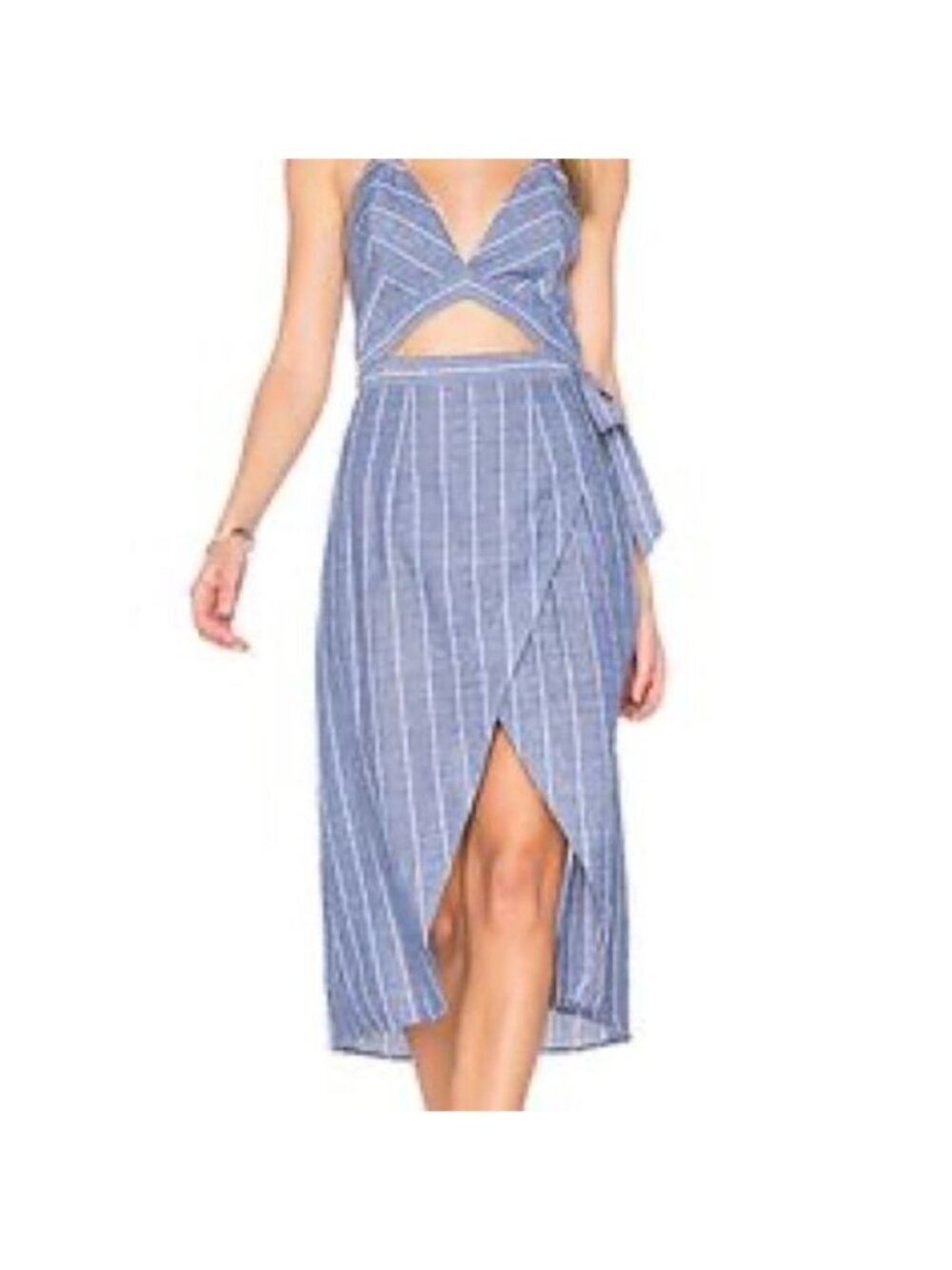 SAYLOR Blue, White Midi Sundress w/midriff cutout detail sz S